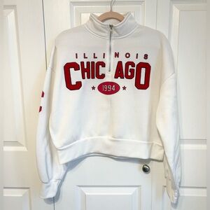 Y2K Illinois Chicago 1994 Crop Quarter-Zip Sweatshirt White Varsity Style Large